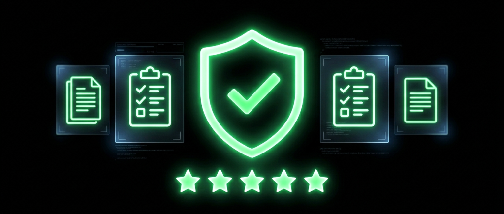 Cybersecurity shield with glowing checkmarks