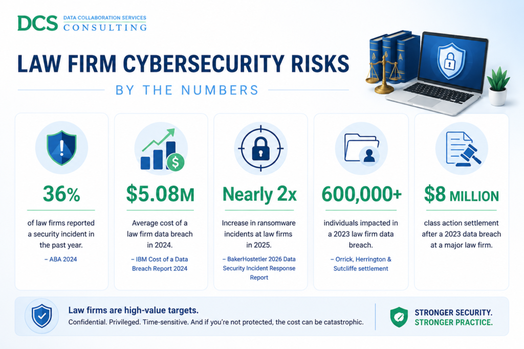 Law firm cybersecurity risks by numbers infographics